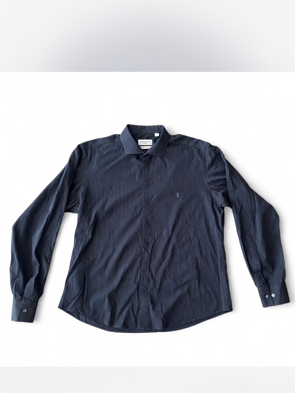Yves Saint Laurent Men's Navy Textured Long-Sleeve Dress Shirt